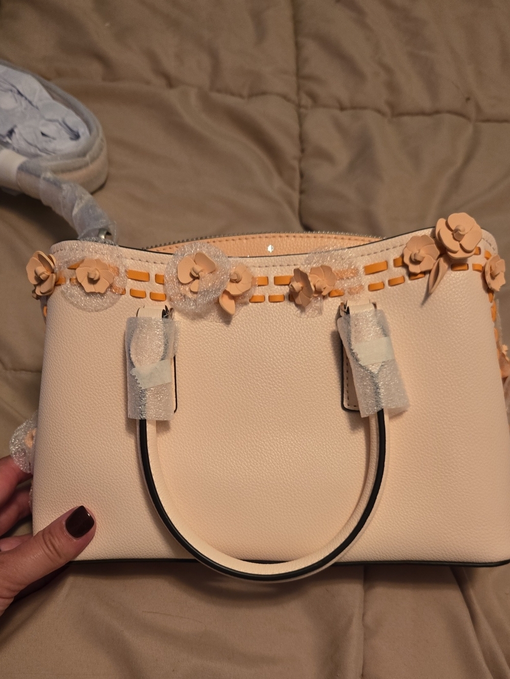 NWT Kate Spade Women's Beige Floral Accent Tote Bag
